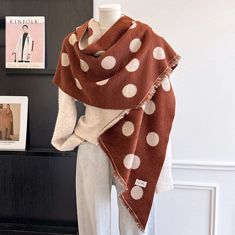 Damen-Kaschmirschal der Luxusmarke 2025, warmer Winter-Pashmina-Schal mit Quasten, gestreift und gepunktet, bedruckt, Foulard und Poncho – Detail 24
