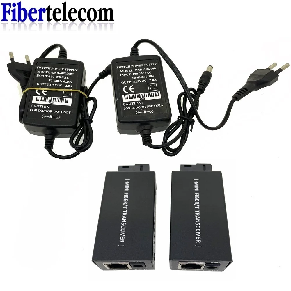 1Pair Mini Gigabit Fiber Optical Media Converter 100/1000Mbps Optic Transceiver SC to RJ45 Ethernet Switch 20Km With EU Power