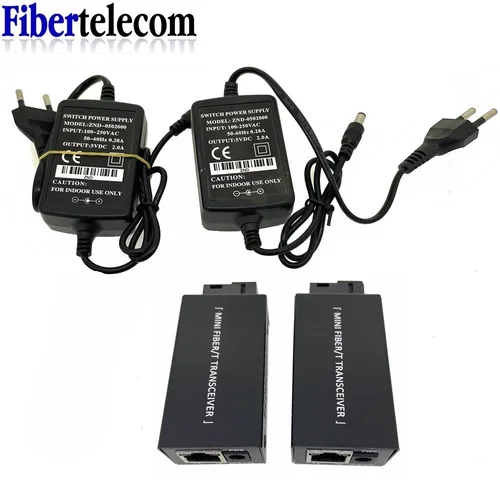 1 par Mini convertidor de medios de fibra óptica Gigabit 100/1000Mbps transceptor óptico SC a RJ45 interruptor Ethernet 20Km con alimentación de la UE