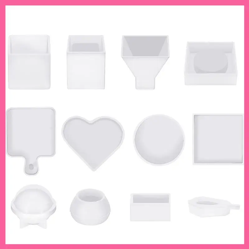 Resin Molds Silicone Kit 12PCS Epoxy Resin Molds Resin Mold Including Pen Container, Tray, Love, Round
