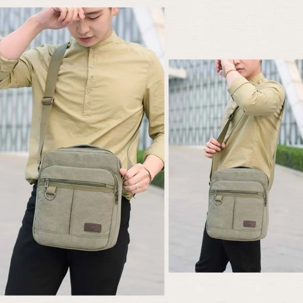

Wear-resistant canvas men's single-shoulder bag, large-capacity portable crossbody bag, business travel single-shoulder backpack