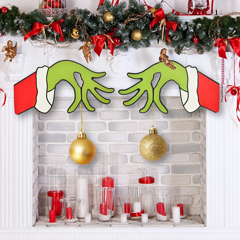 New Christmas Decorations Christmas Wooden Door Hanging Door Tag Christmas Grinch Wreath Home Mall Decorations