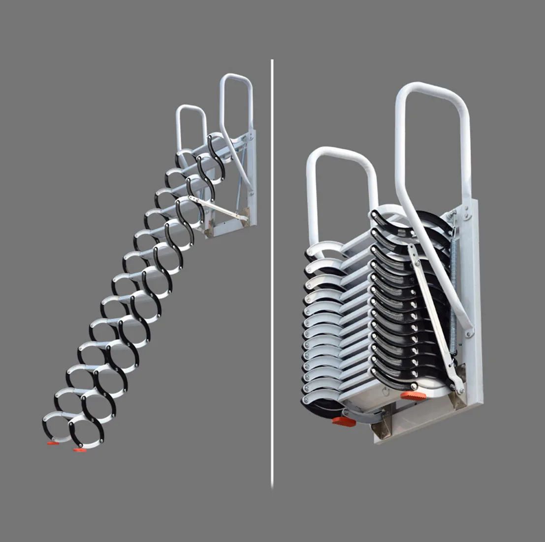 Telescopic Ladder Home Loft Step-Ladder Pull Down Folding Stairs With Handrails 6.56ft-12.46ft