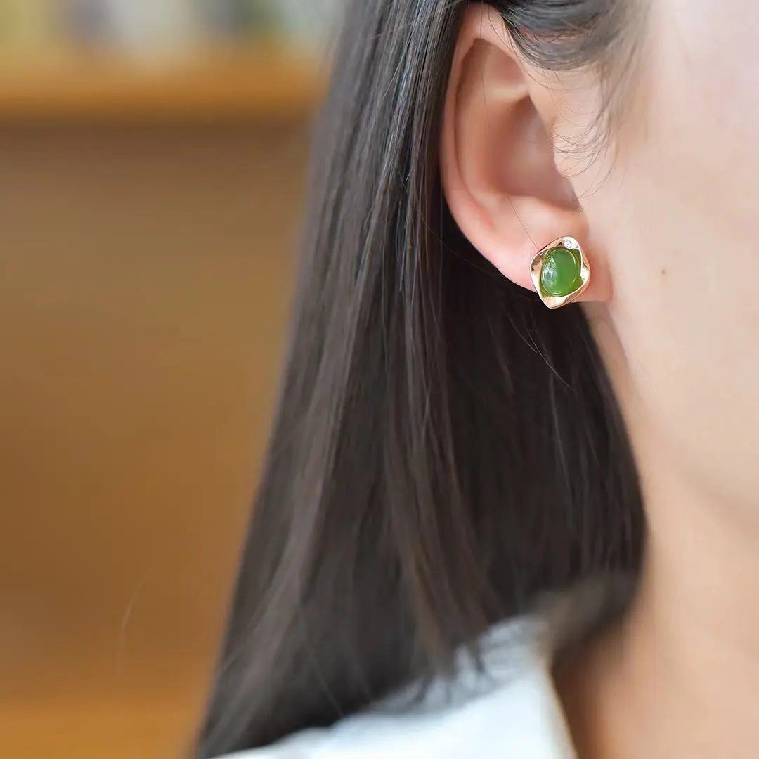 Pendientes de jaspe con incrustaciones de plata S925 para mujer, aretes de Jade hetiano Natural, joyería avanzada, encanto de lujo, regalos de joyería