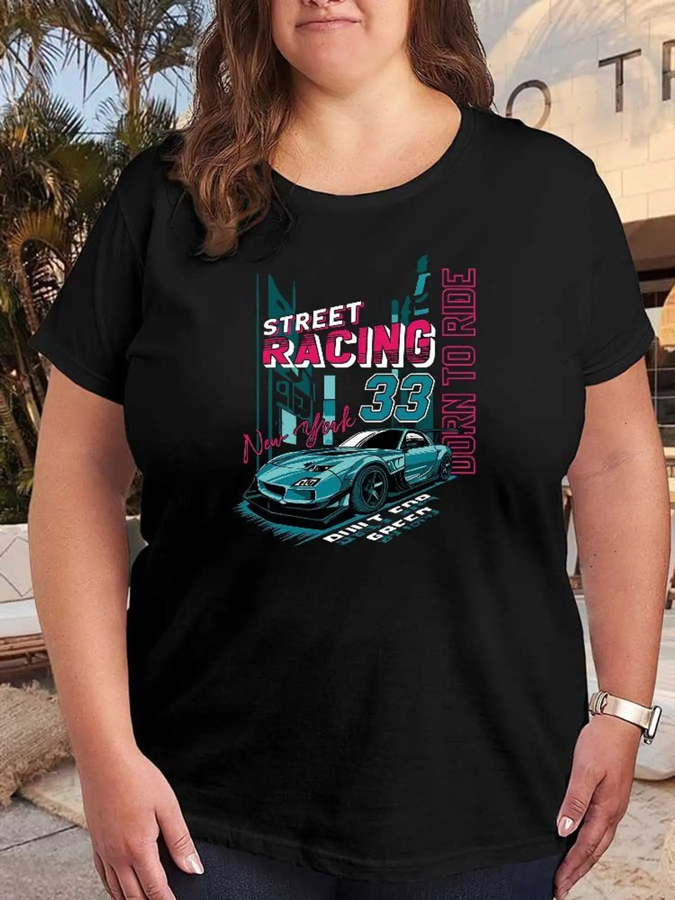 Street Racing Graphic T Shirt Women Fashion Short Sleeve Tees Stretchy Plus Size Casual Summer Tops Loose Comfortable Clothing