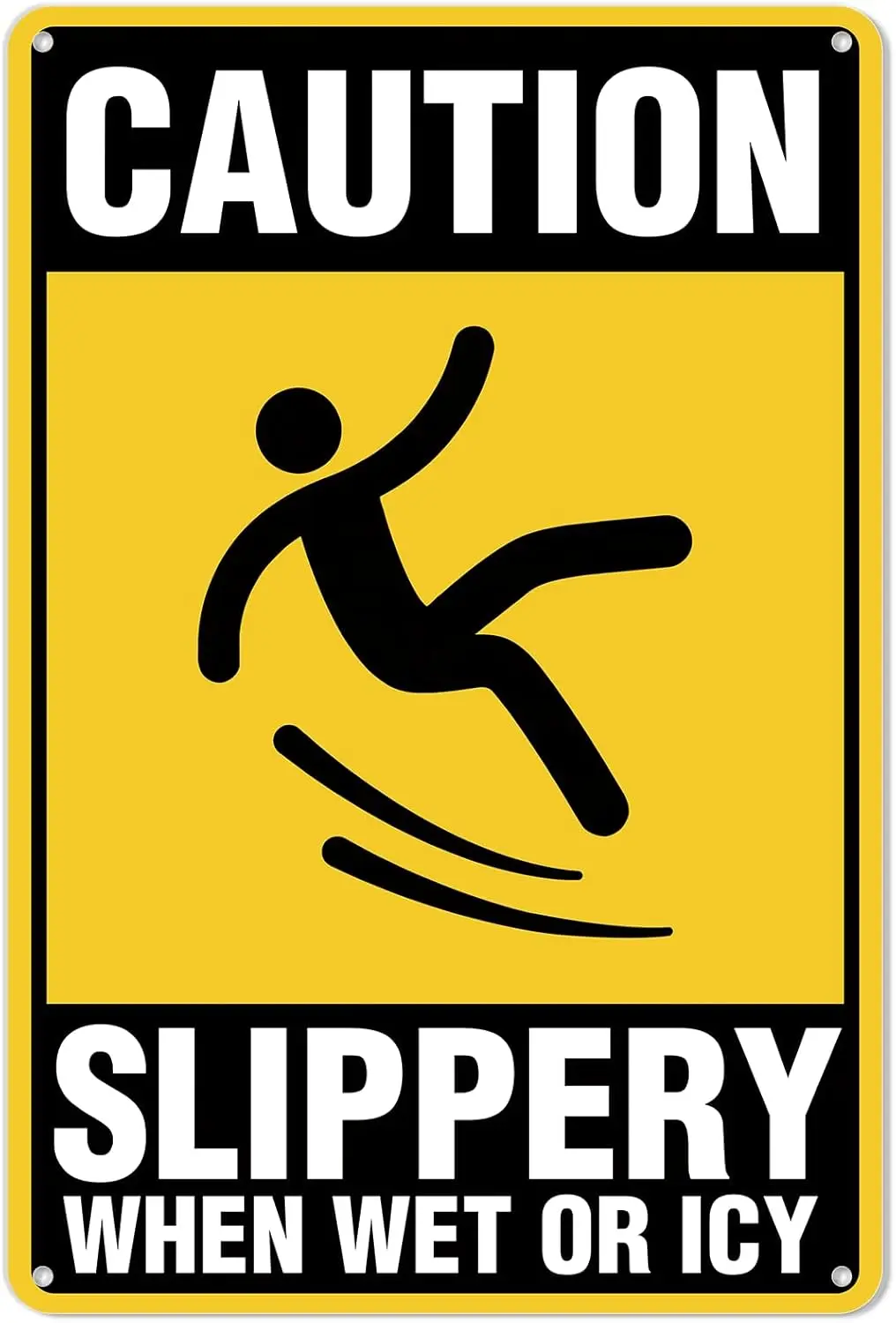 Caution Sign, Slippery When Wet or Icy Sign, 12 x 8 Inches 0.40 Reflective Aluminum, UV Protected, Weather Resistant, Durable In