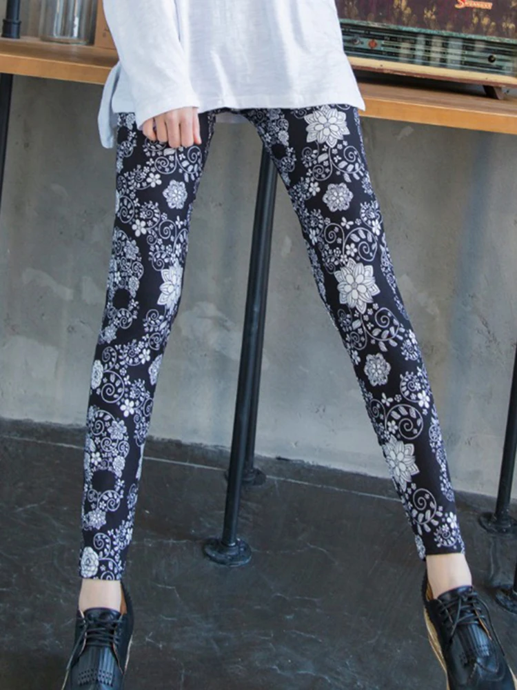 CUHAKCI-Leggings con estampado para mujer, ropa deportiva femenina hasta el tobillo, pantalones de lápiz florales, Leggings elásticos para Fitness