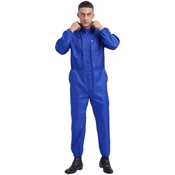 Men's Hooded Coverall Long Sleeve Hooded Dustproof Mechanic Uniform Dustproof Overalls Jumpsuit with Waterproof Multiple-Pockets