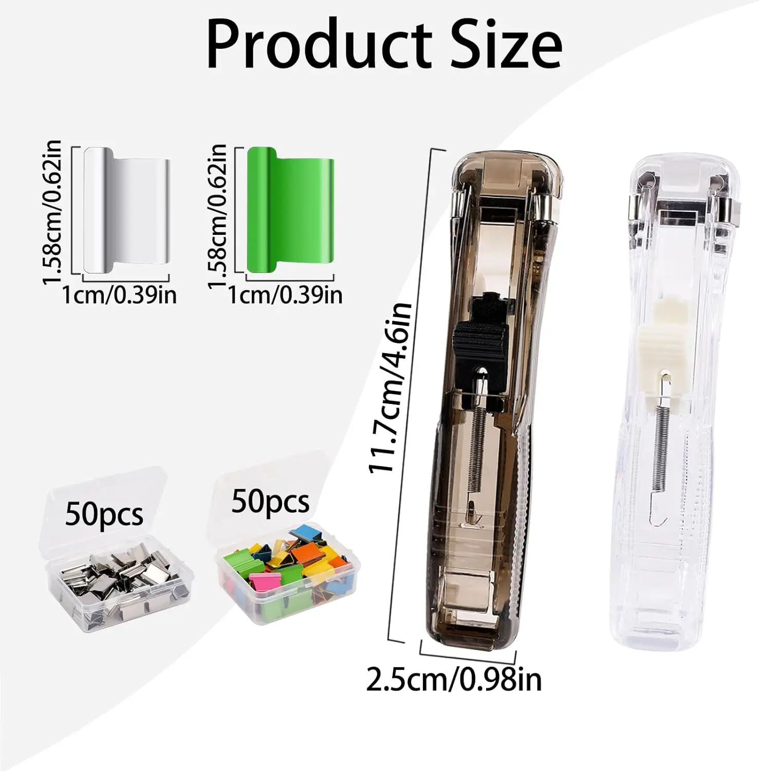 Portable Handheld Paper Clam Clip Dispenser Paper Clam Clip Dispenser with Paper Clam Clip Refills Mini Push Stapler Paper Cip