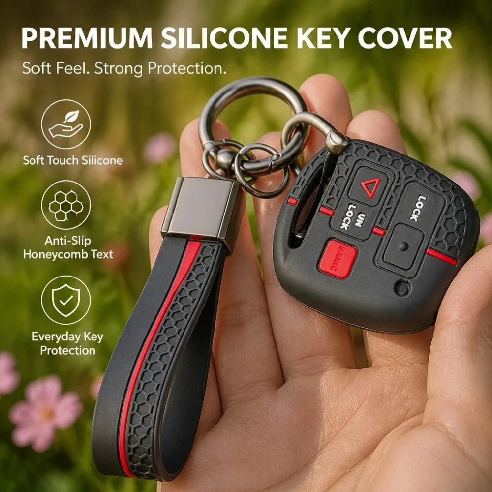 Silicone Key Fob Cover with Matching Wrist Strap for Toyota Camry Prado FJ, Fits Toyota Camry Cruiser RAV4 Prado FJ Previa