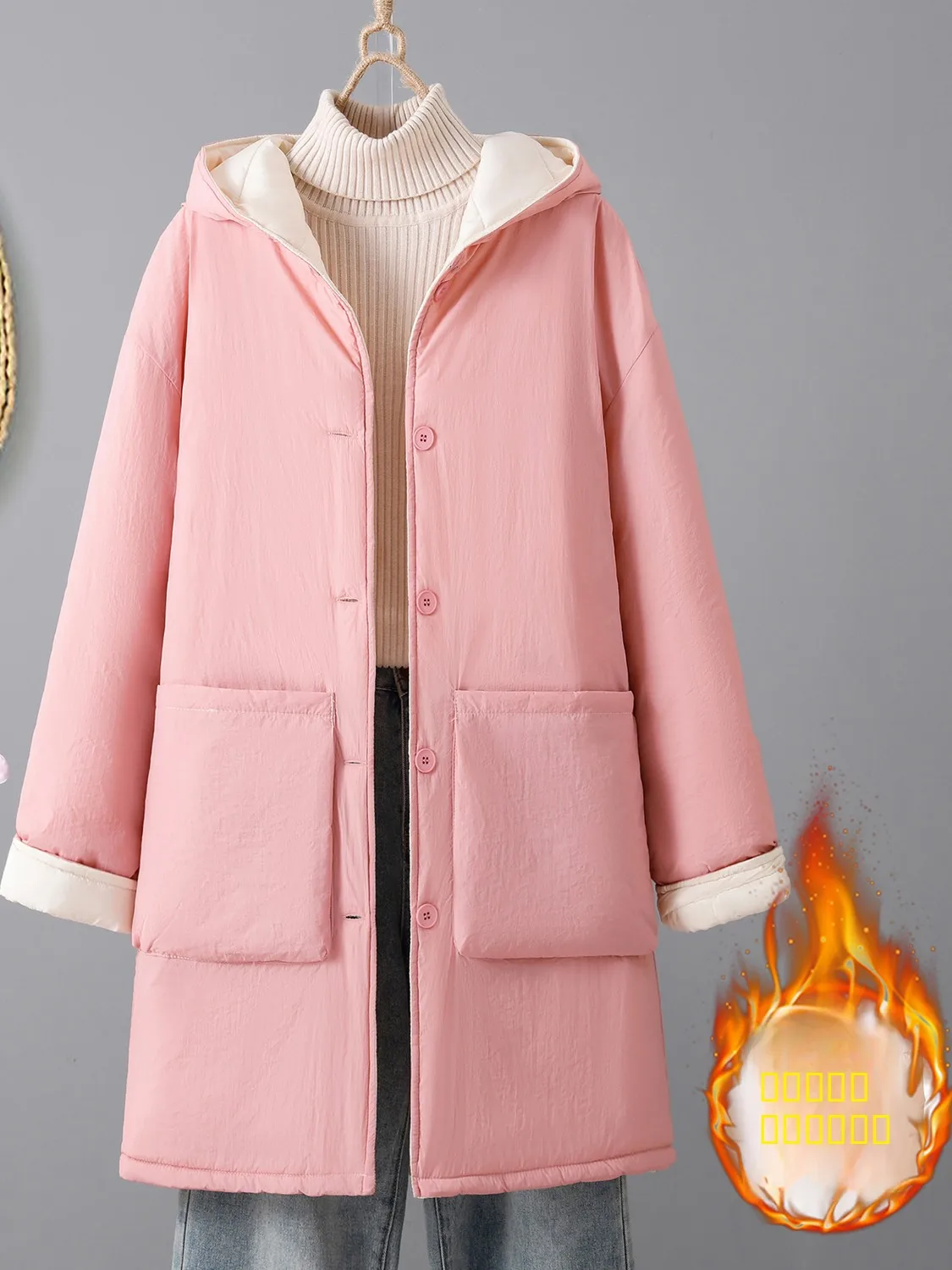Przyjazny dla skóry, ciepły, ocieplany zimowy płaszcz bawełniany, odzież wierzchnia, średniej długości, luźny krój, damski płaszcz do dojazdów do pracy na zimę 2025.