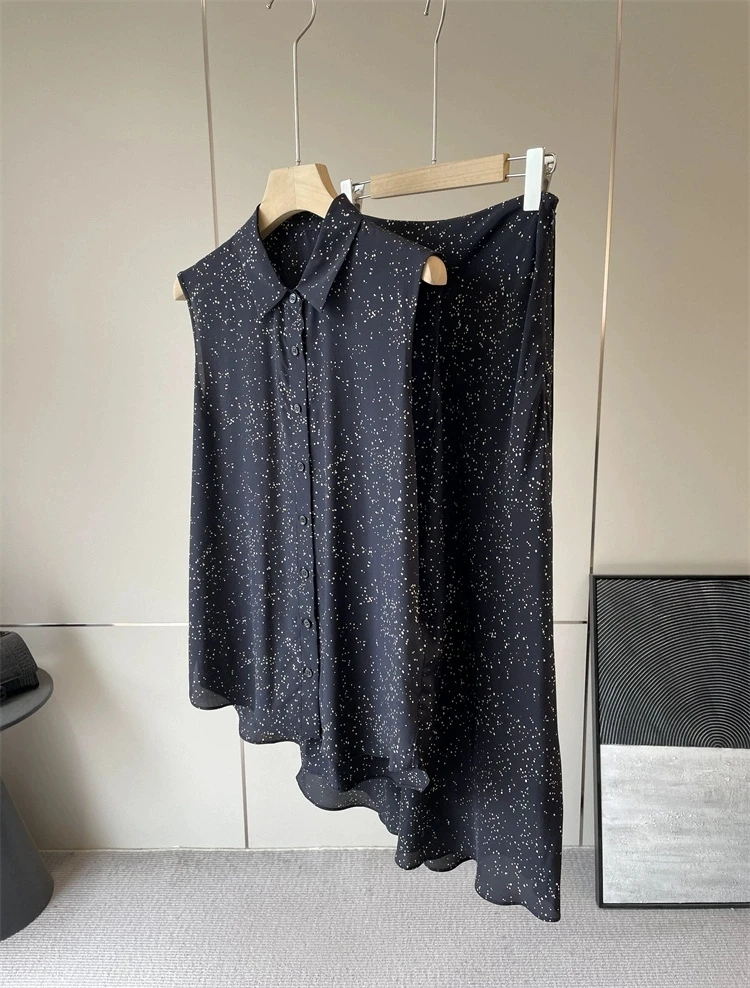 

High Waist Midi Skirt And Printed Shirt Women's Fashion Set Summer 2024 High Quality Goods from Tower Peak Only Batch Available