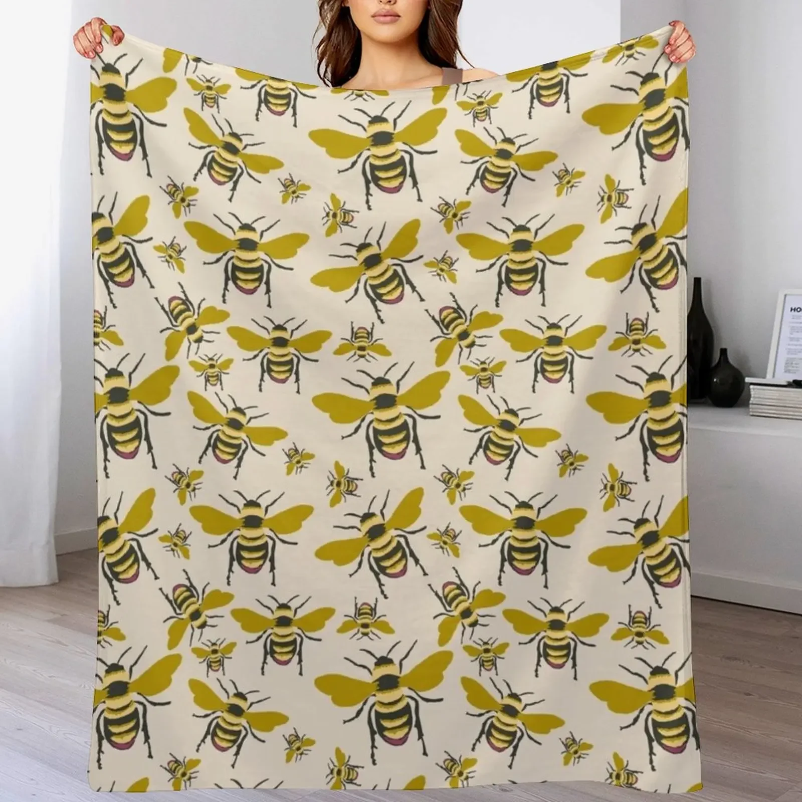 

Vintage Honey Bees repeat pattern Throw Blanket Picnic wednesday heavy to sleep Winter beds Blankets