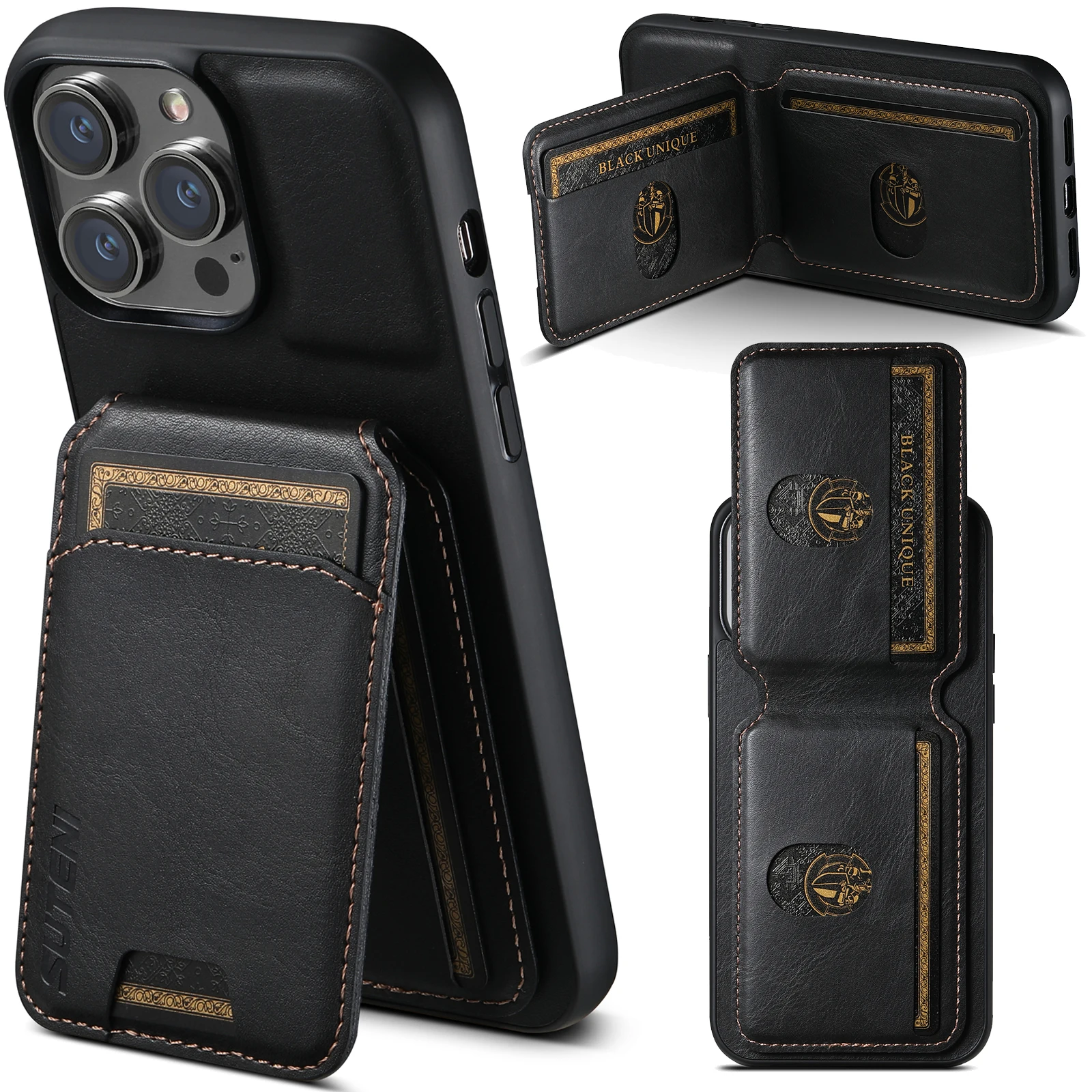 SUTENI Luxus Leder Kartenhalter Handyhülle Brieftasche Kickstand Cover für iPhone 17 16 15 14 13 12 11 Pro Plus Max X Xs XR – Detail 9