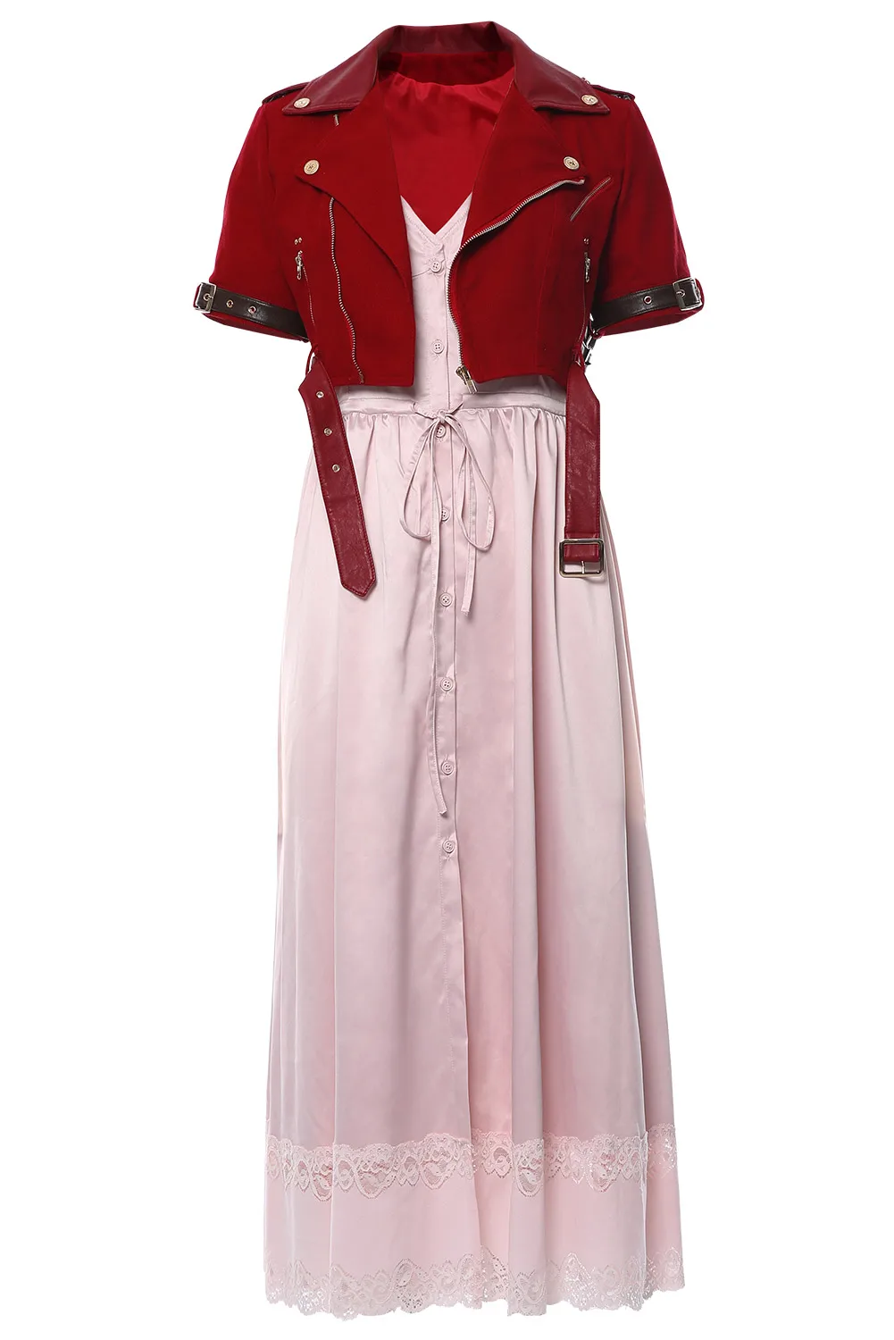 Fantasie Aerith Gainsborough Cosplay Kostüm Erwachsene Frauen Mädchen Kleid Halskette Outfits Halloween Karneval Party Anzug