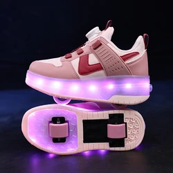 High Quality Skate Shoes for Kids Fashion LED Light Luminous Sneakers Children Two Wheels Shoes for Boys Girls with USB Charging