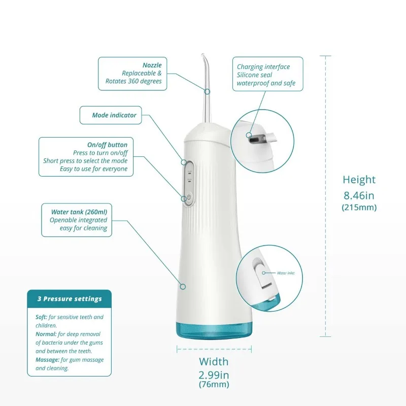 Intelligent Electric Tooth Flusher Removing Oral Odor IPX7 Waterproof Tooth Beauty Instrument Portable Tooth Scrubber 230ml