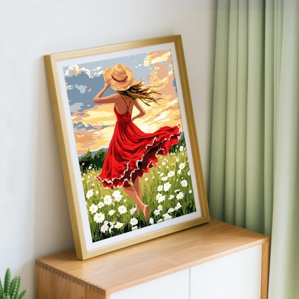 11CT 레드 스커트 밀짚모자 소녀 데이지 스티치 초상 - Home Decor Under 100 리뷰 및 가격