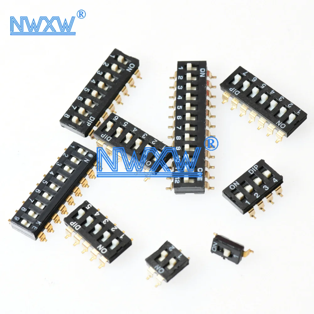 2.54 SMD DIP Switch Gold Plated Pin KM-01/2/3/4/5/6/8/10P 2.54MM SMD Black