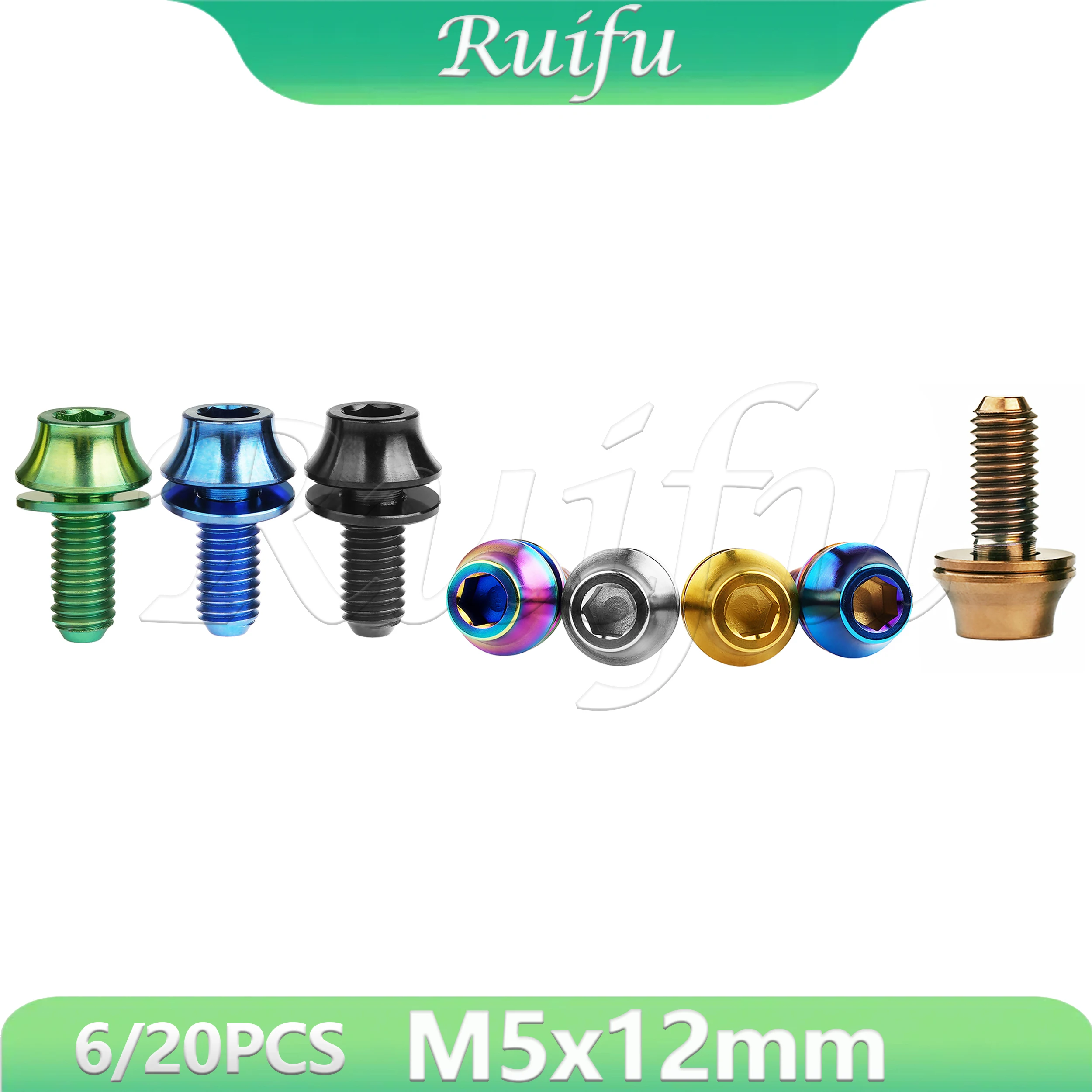 

Ruifu Titanium Bolt 6/20PCS M5x12mm Round head Bicycle Bottle Cage Bolts MTB Road Bike Water Holder Fixed Screw Accessories