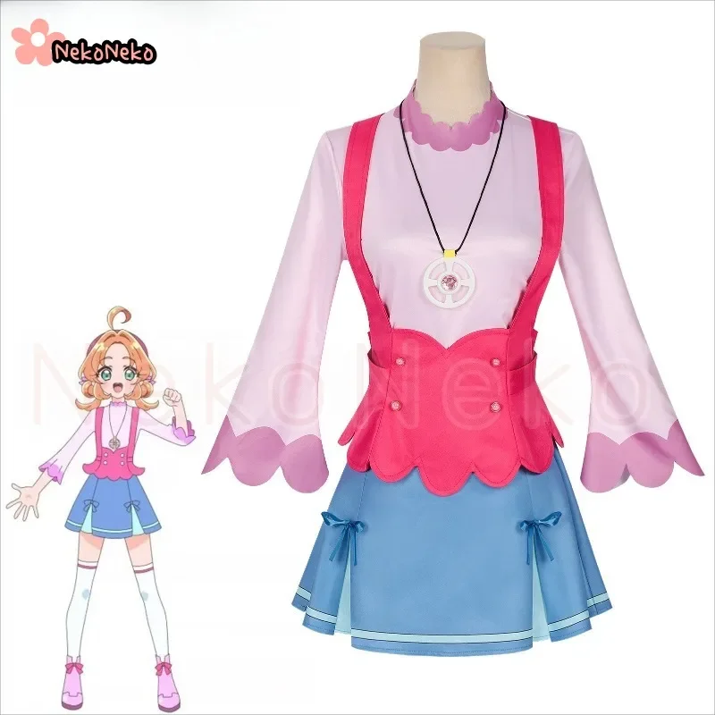 Newly Anime Star Detective Precure Akechi Anna Cosplay Costume Wig Cute Pink Dress Necklace Accessories Adult Women Party Outfit view 2