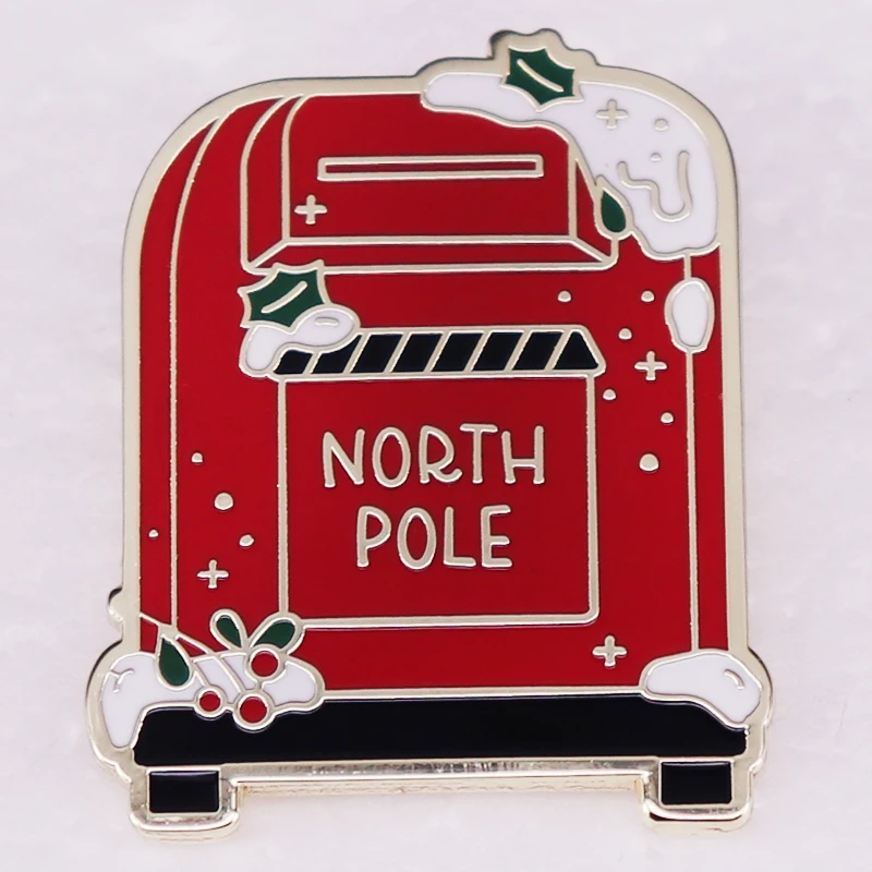 North Pole Mailbox Badge Hard Enamel Pin Jewelry Cold Winter Christmas Vibe Badge Accessory