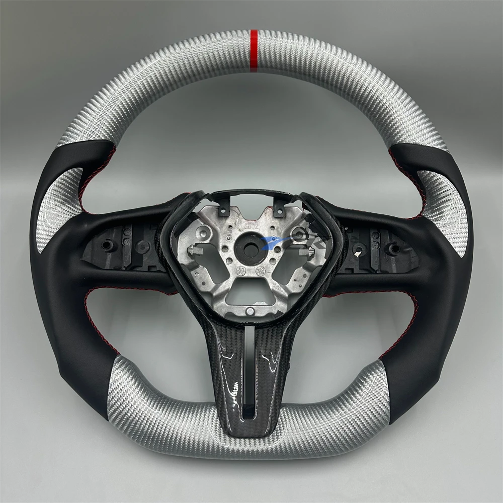 

Customized Silver Carbon Fiber Black Leather Steering Wheel fit for INFINITI Q60 2021