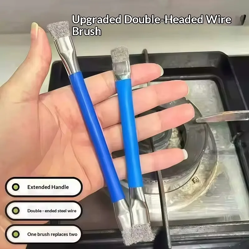 Stainless Steel Stove Brush Double Headed Steel Wire Reinforced Welding Pad Cleaning Welding Oil Cleaning Pot Gap Coconut Brush