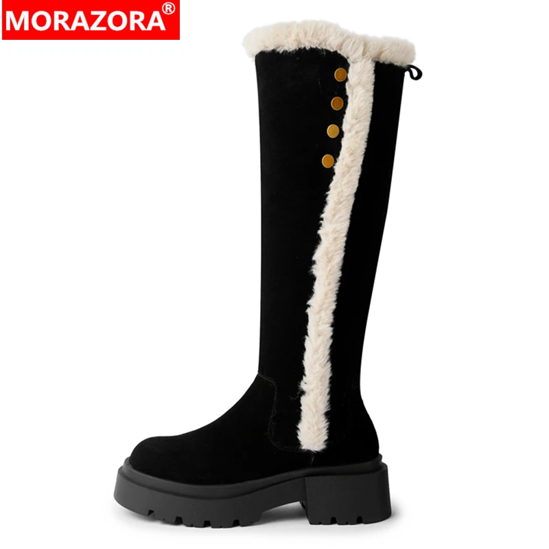 

MORAZORA Faux Suede Winter Boots Round Toe Platform Knee High Boots Fashion Wool Blend Snow Boots Ladies Long Botas