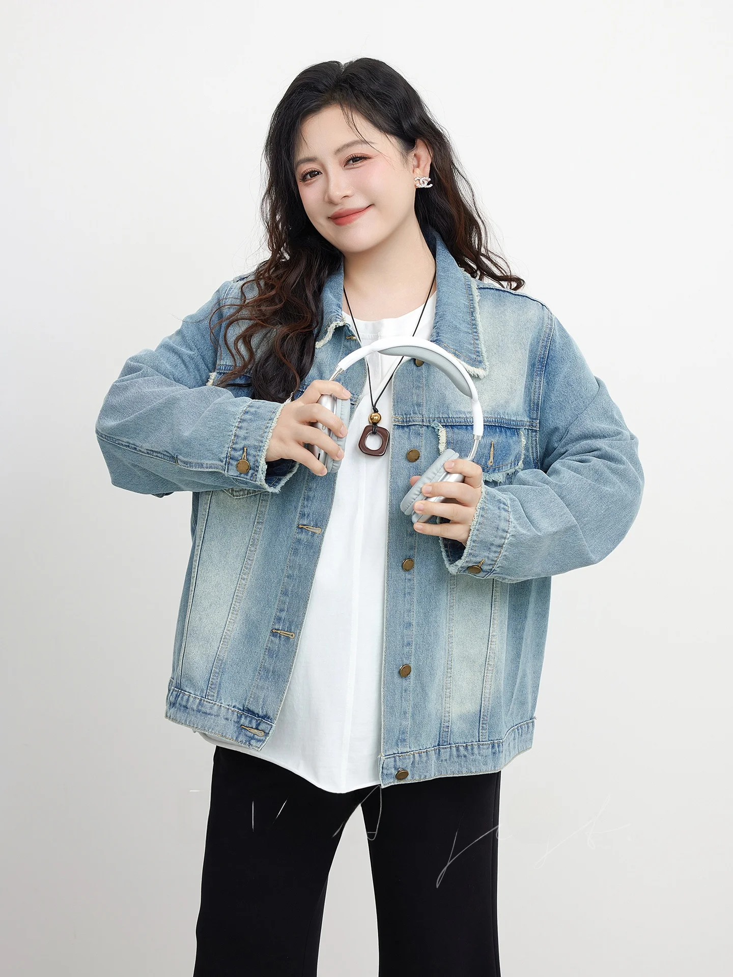 

Blue Jeans Jaet Loose Fit Casual Vintage Hemming Women's Spring New Sle Big Size Coat High Waist Commute Sle Long Sve