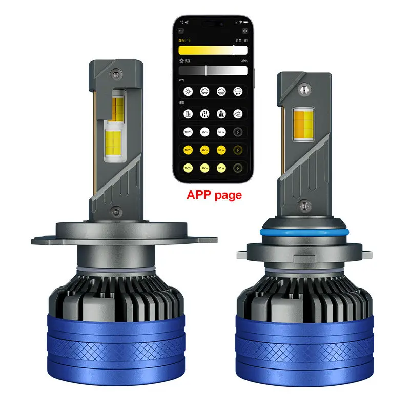 

2PCS Car LED Headlight K68 Mobile App Control Mixed Three-color High-power H4 H7 H11 9005 9006 Car Modified LED Headlight Bulb