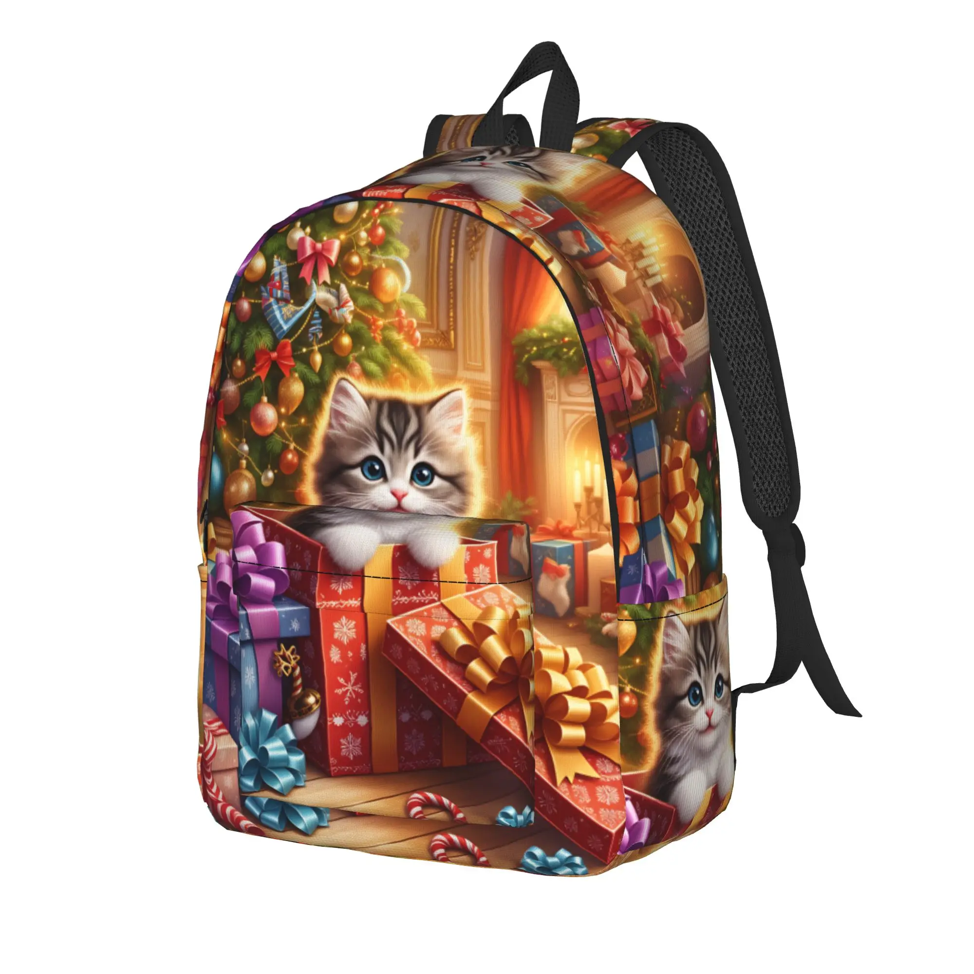 Christmas Cats  Adorable Kittens in Festive Backpack Girl  Big Backpacks Polyester Streetwear High School Bags Daily Rucksack