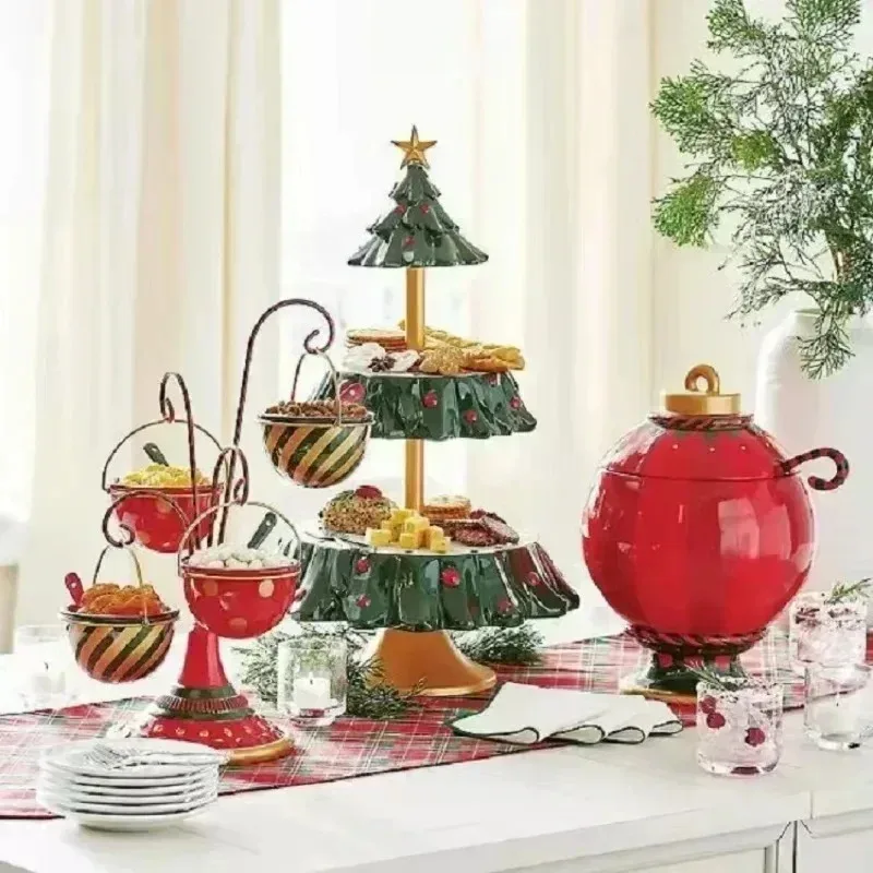 Holiday Party Candy Plate Snack Tray Christmas Tree Dessert Table Xmas Snack Rack Holder NEW Fruit Plate Double Layer Cake Stand