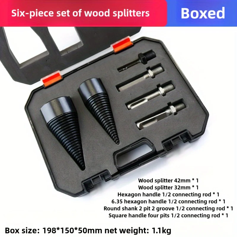 Hexagonal Handle Metal Wood Splitter, High-Quality Woodworking Power Tool, Hex Shank for Easy Connection, Durable Metal Construc