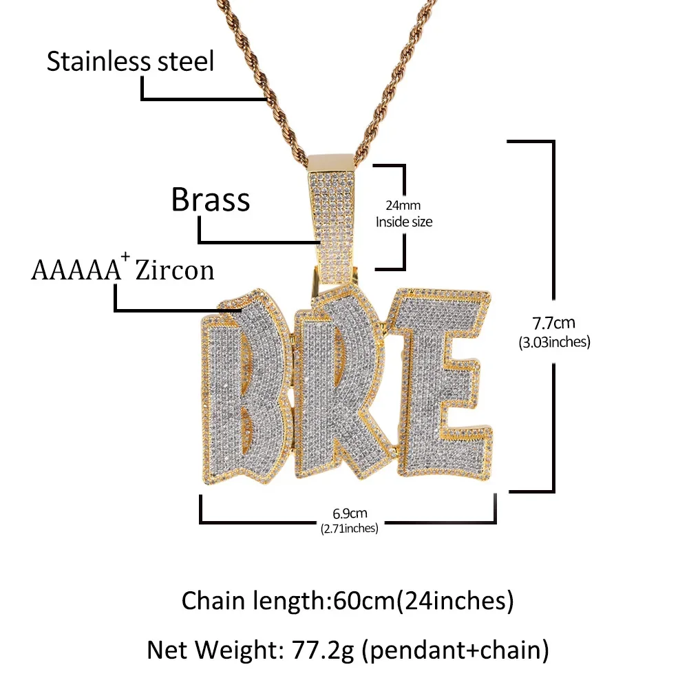 Hip Hop Custom A-Z Letters 0-9 Numbers Pendant Micro Pave Zircon Double Layer Personalized Name Necklace Men Customized Jewelry