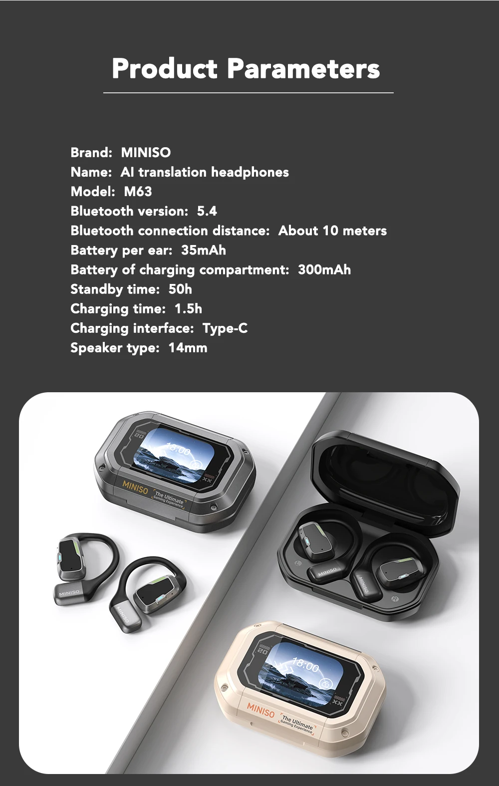 Übersetzer-Kopfhörer MINISO M98 AI Drahtlose Kopfhörer Büro-Chat-Headset ASMR Headset DIY APP AI Drahtlose Kopfhörer mit Mi – Detail 15