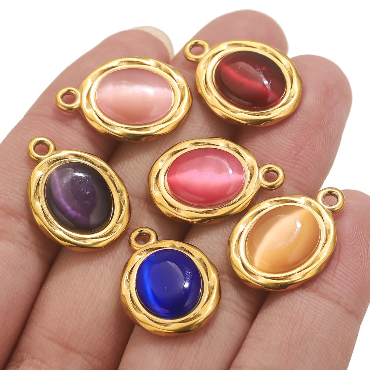 3pcs Colored Stainless Steel Oval Natural Stone Pendant DIY Jewelry Fashion Charm Earring Bracelet Manufacturing Supplies
