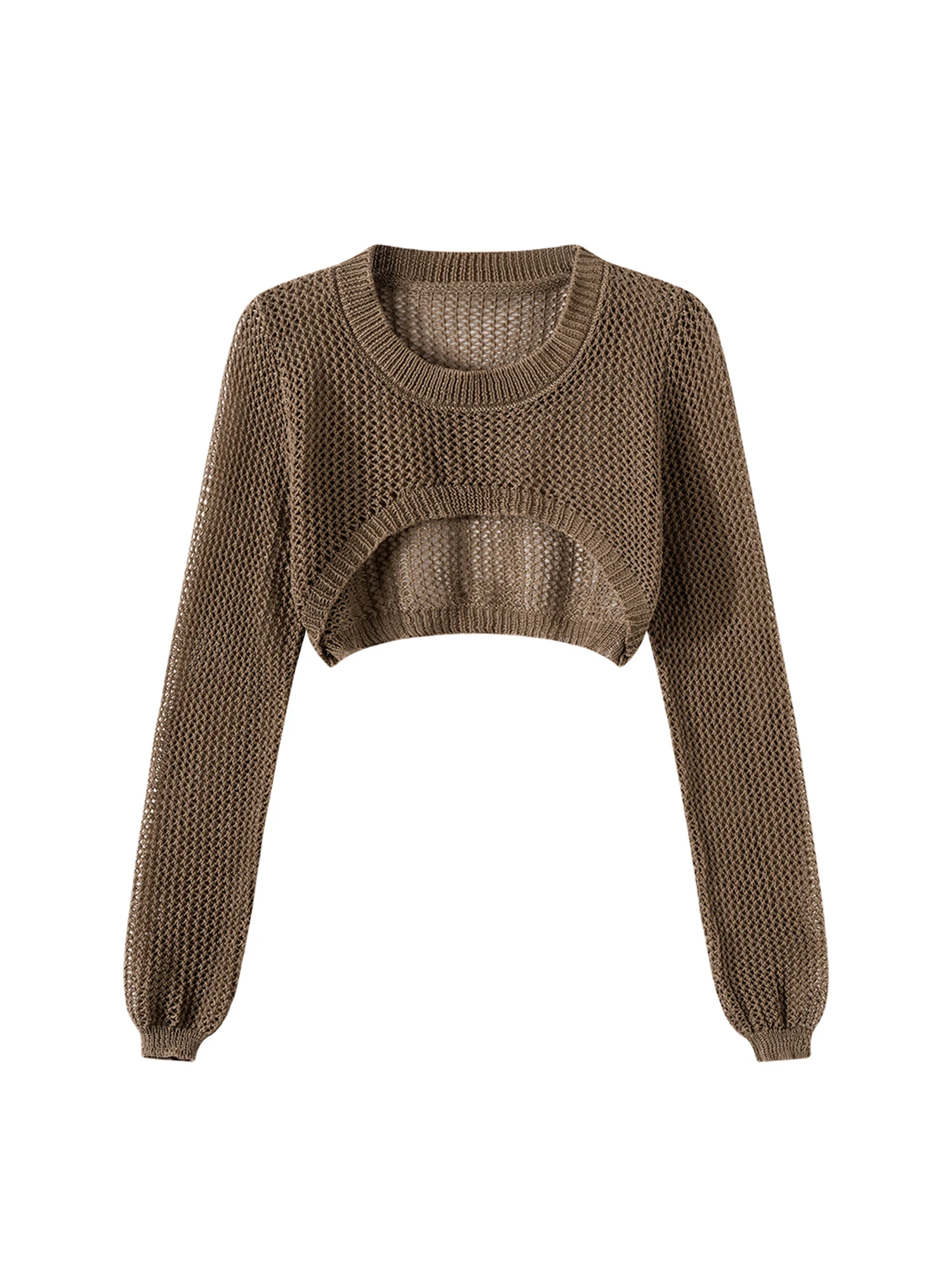 

Женский пуловер цвета хаки, свитер, винтажный укороченный полый джемпер 2000-х годов Y2k, трикотаж, свитер с длинными рукавами, осенняя одежда 2025