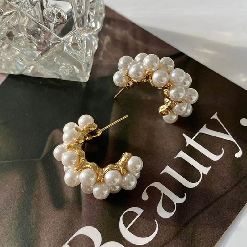 Vintage اليابان الكورية وأقراط للنساء اليدوية الحلو مقلد بيرل دائرة الفاخرة أقراط حفلات الزفاف مجوهرات هدايا