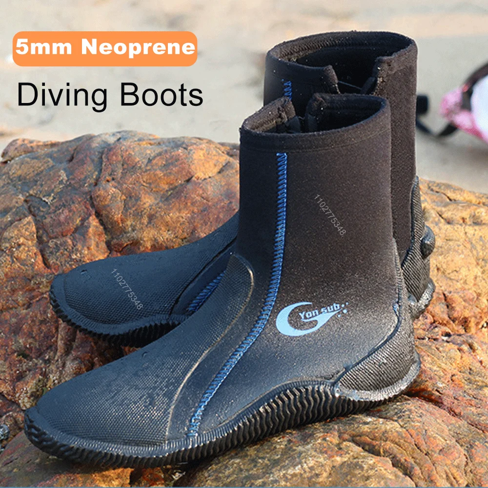 

5mm Wetsuit Booties Men Women Surf Booties Neoprene Shoes Side Zipper Puncture Resistant Sole Diving Boots for Beach Boat Kayak