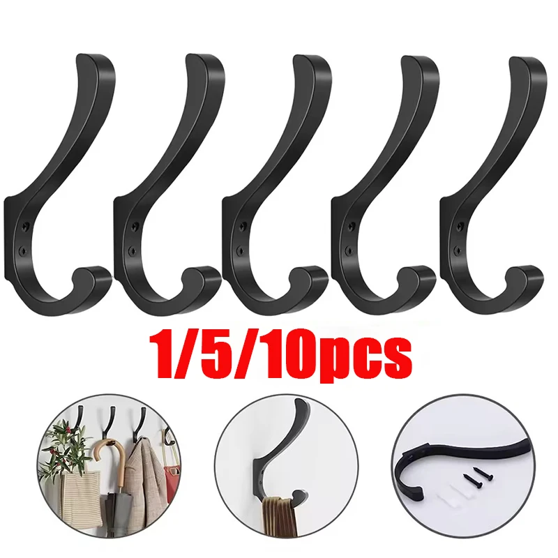 1/5/10pcs Black Heavy Duty Coat Hooks for Wall Mount Durable Hooks for Hanging Coats Bookbags Hooks Door Bathroom Key with Screw