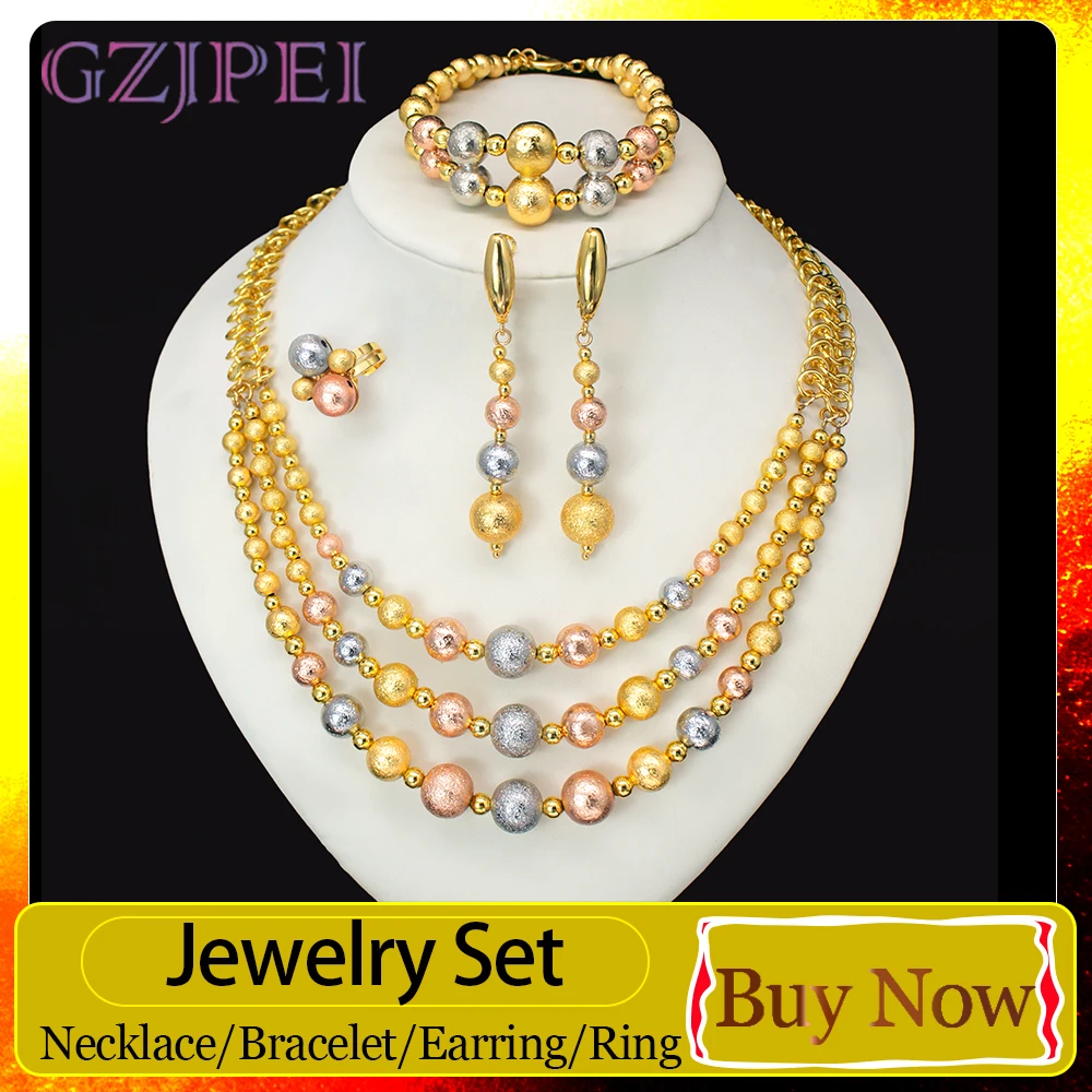 

GZJPEI 4 шт./набор 2026 Модный женский комплект украшений: многослойные бусы из трехцветных бусин, аксессуары для женщин, подарок на день рождения