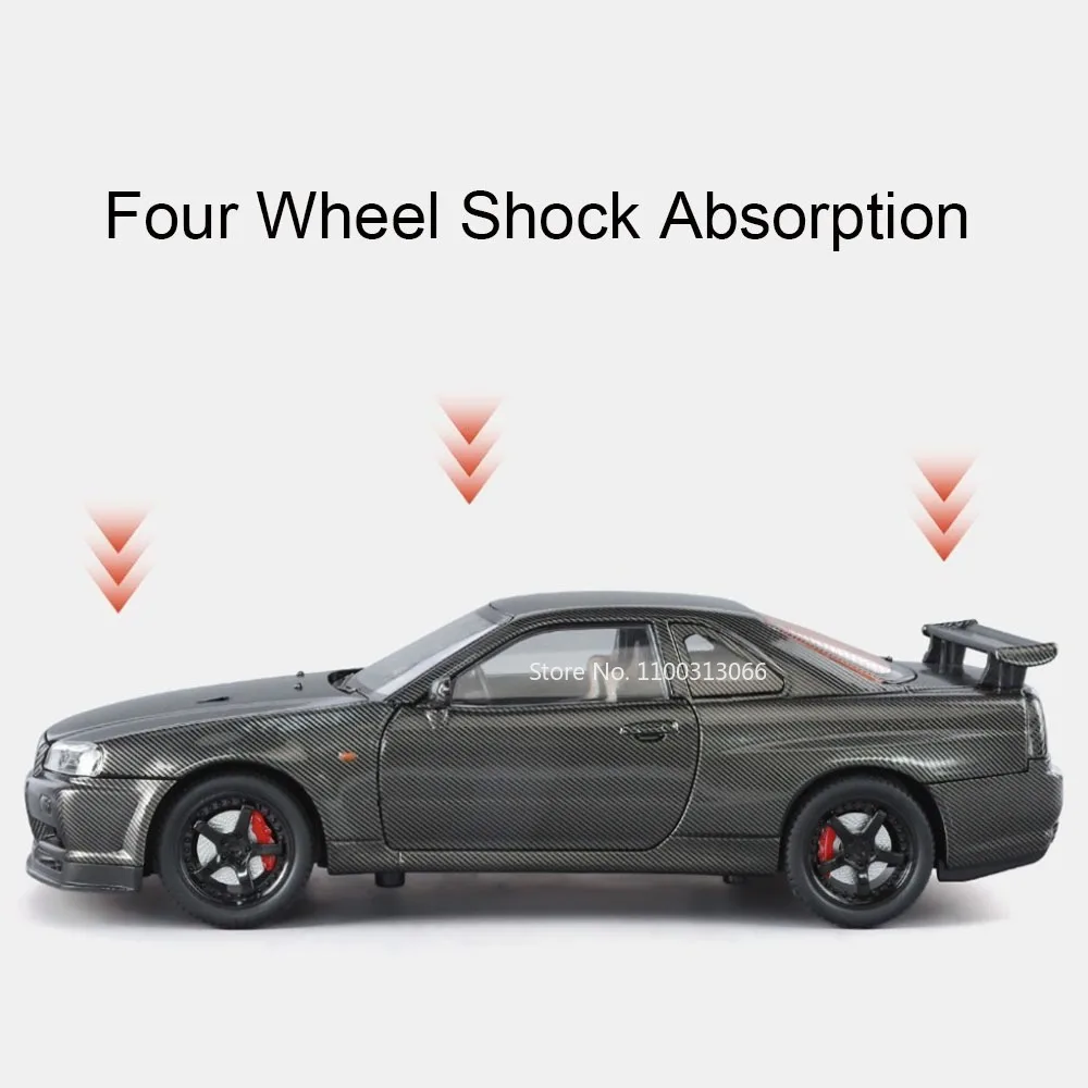 1:24 Scale GTR-R34 Cars Toys Miniature Metal Models Wheels Steering Vehicles with Pull Back Sports Car for Boys Birthday Gifts
