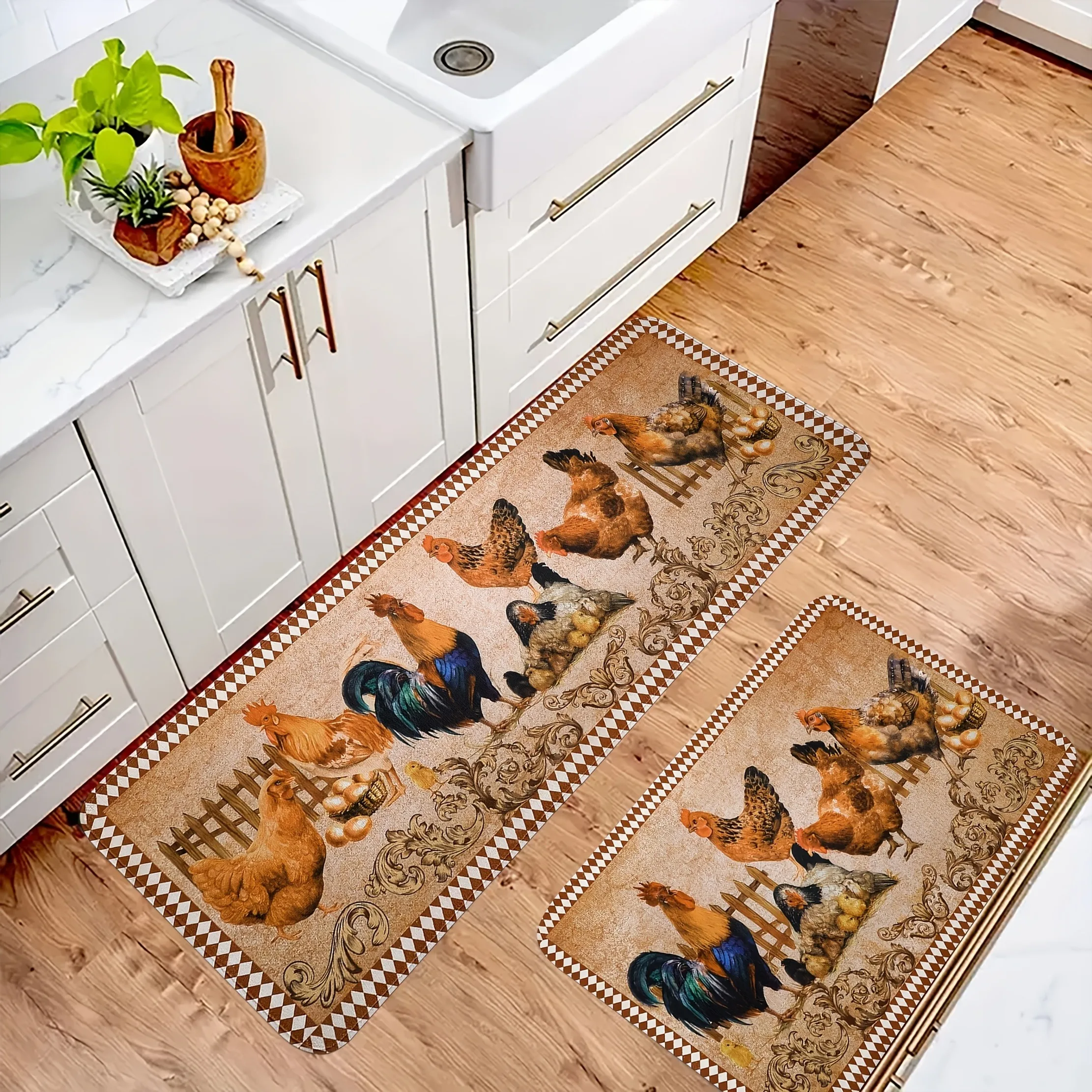 

1PC Chicken Pattern Kitchen Rug Non-Slip Door Mats Pop design Bathroom Rug Bath Mat Carpet for Home Sink Laundry Decor