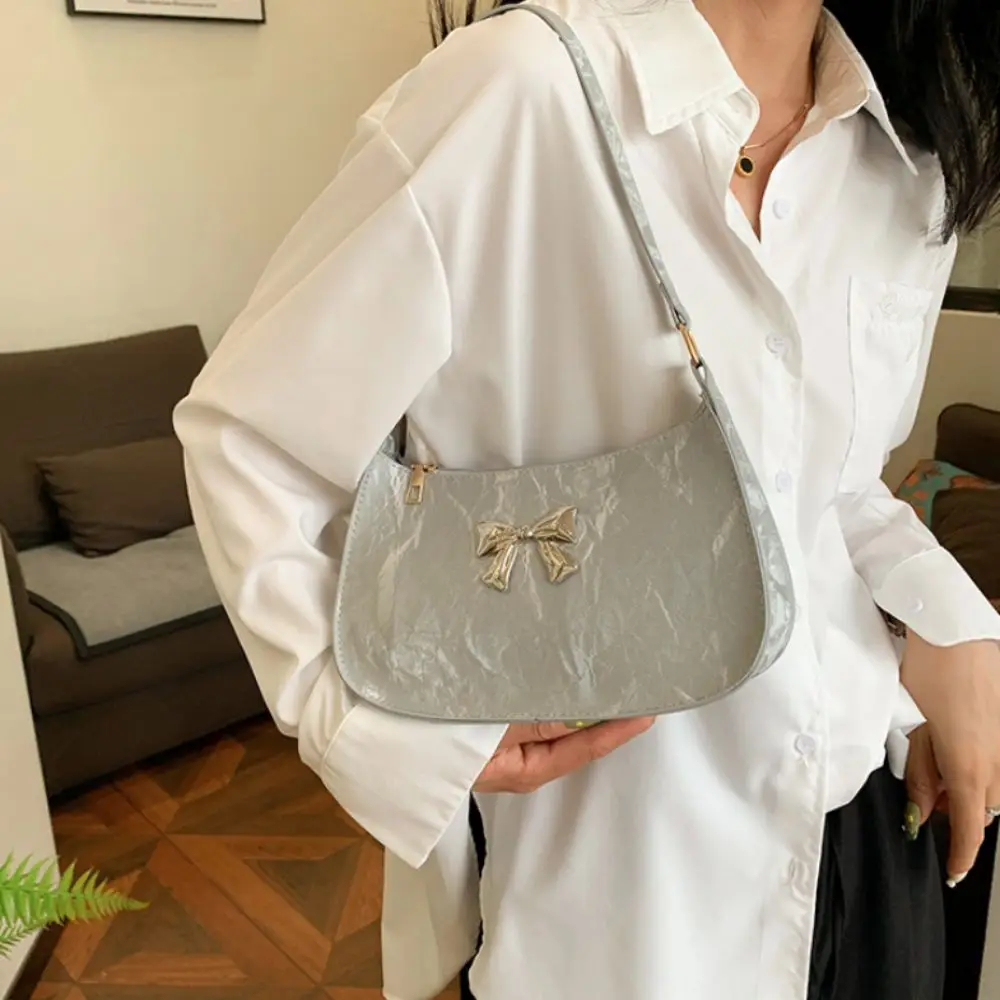 

Trendy Korean Bowknot Armpit Bag Pu Leather Y2k Bow Underarm Bag Solid Color Sweet Women's Handbag Lady