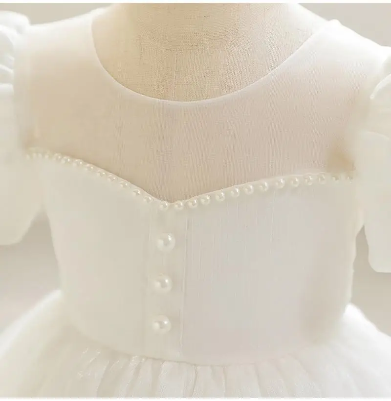 Little Girl Pearl Patchwork Bubble Sleeve Candy Colored Sweet and Cute Princess Dress Wedding Flower Children\'s Day Dress