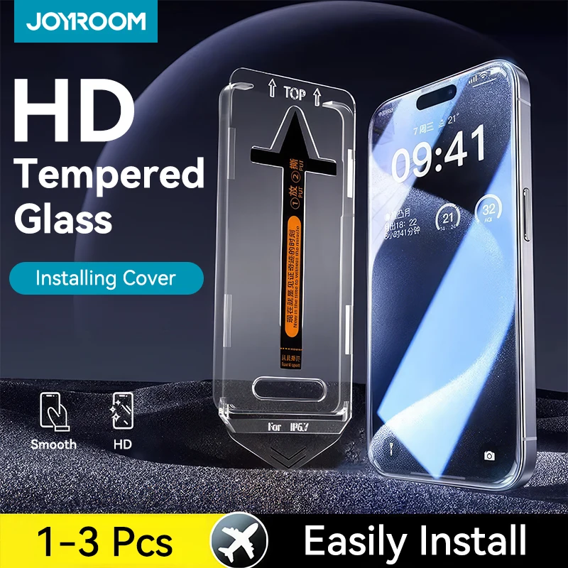 

Joyroom 1/2/3Pcs HD Glass for iPhone 16 15 14 13 12 11 Pro Max Screen Protector HD With Installing Cover HD Dust-proof Glass