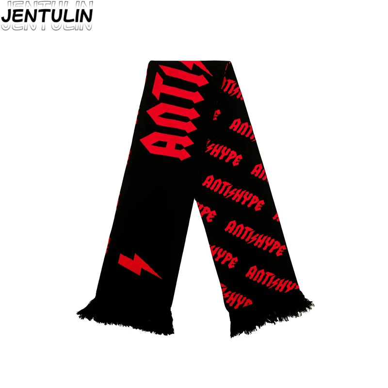 

Fashion creative Goth Letter ANTIHYPE striped knitted scarf women's Harajuku Street Y2K Style black tassel two-sided Man scarf