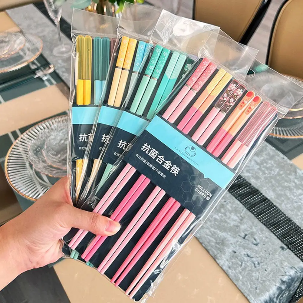 Juego de 5 pares de palillos de colores Morandi de estilo japonés, palillos antideslizantes aptos para lavavajillas para el hogar, restaurante, palillos de Sushi