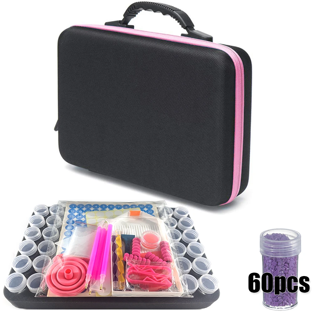 

Diamond Painting Accessories Suitcase with 60 Jars Organizer Mosaic Plastic Art Pen Container Tool Tray And Adhesive Tack Clay